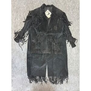 Desperado Vintage Black Suede Fringe Western Jacket and Skirt Set Large Medium